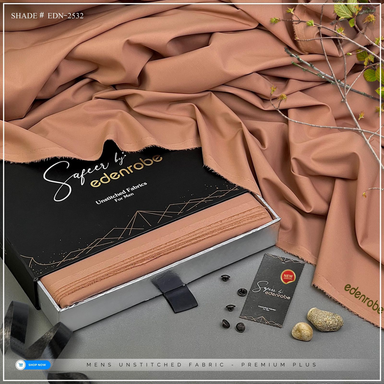 EDENROBE MEN Unstitched Wash & Wear Shade- 32 ( Skin )