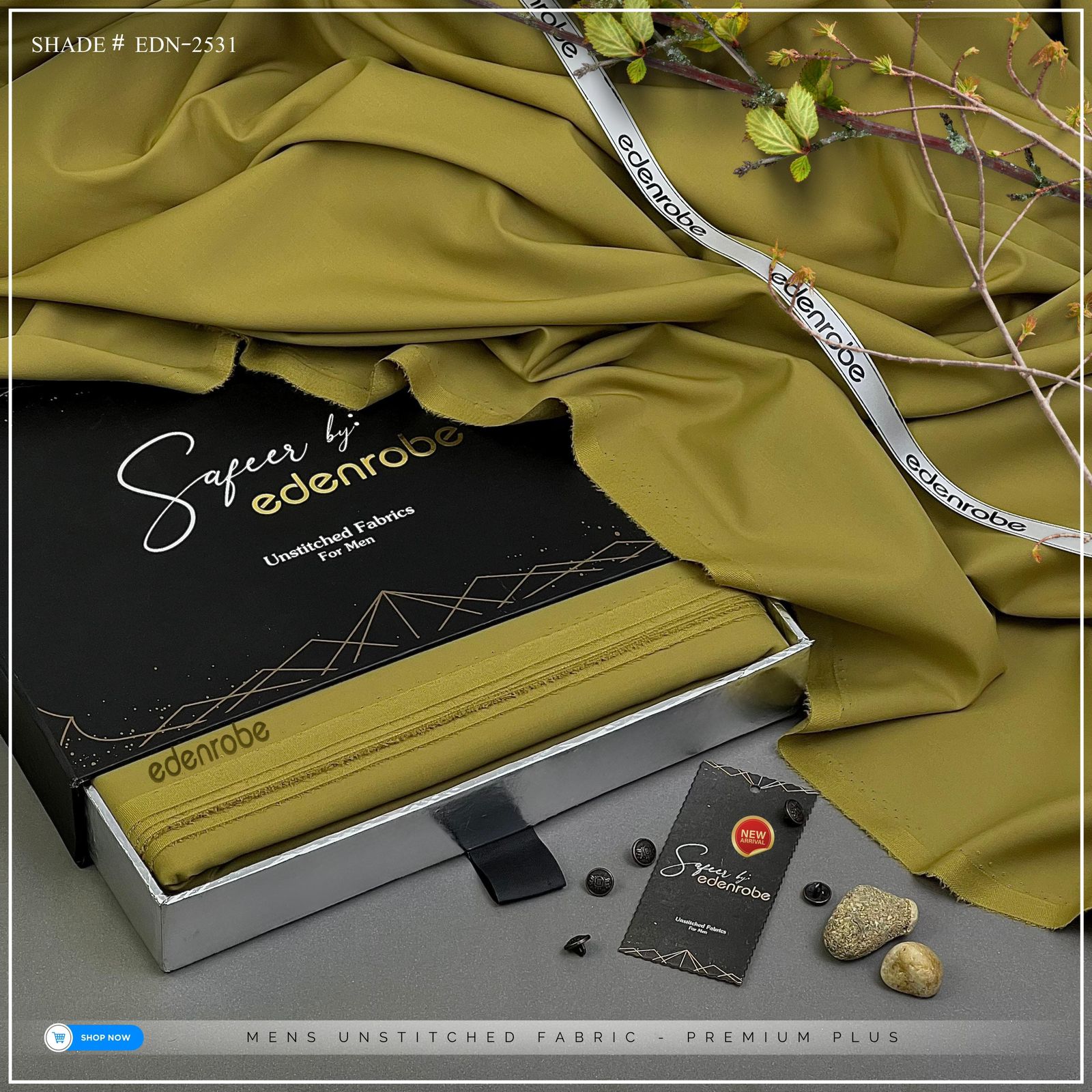 EDENROBE MEN Unstitched Wash & Wear Shade- 31 ( Golden Hina )