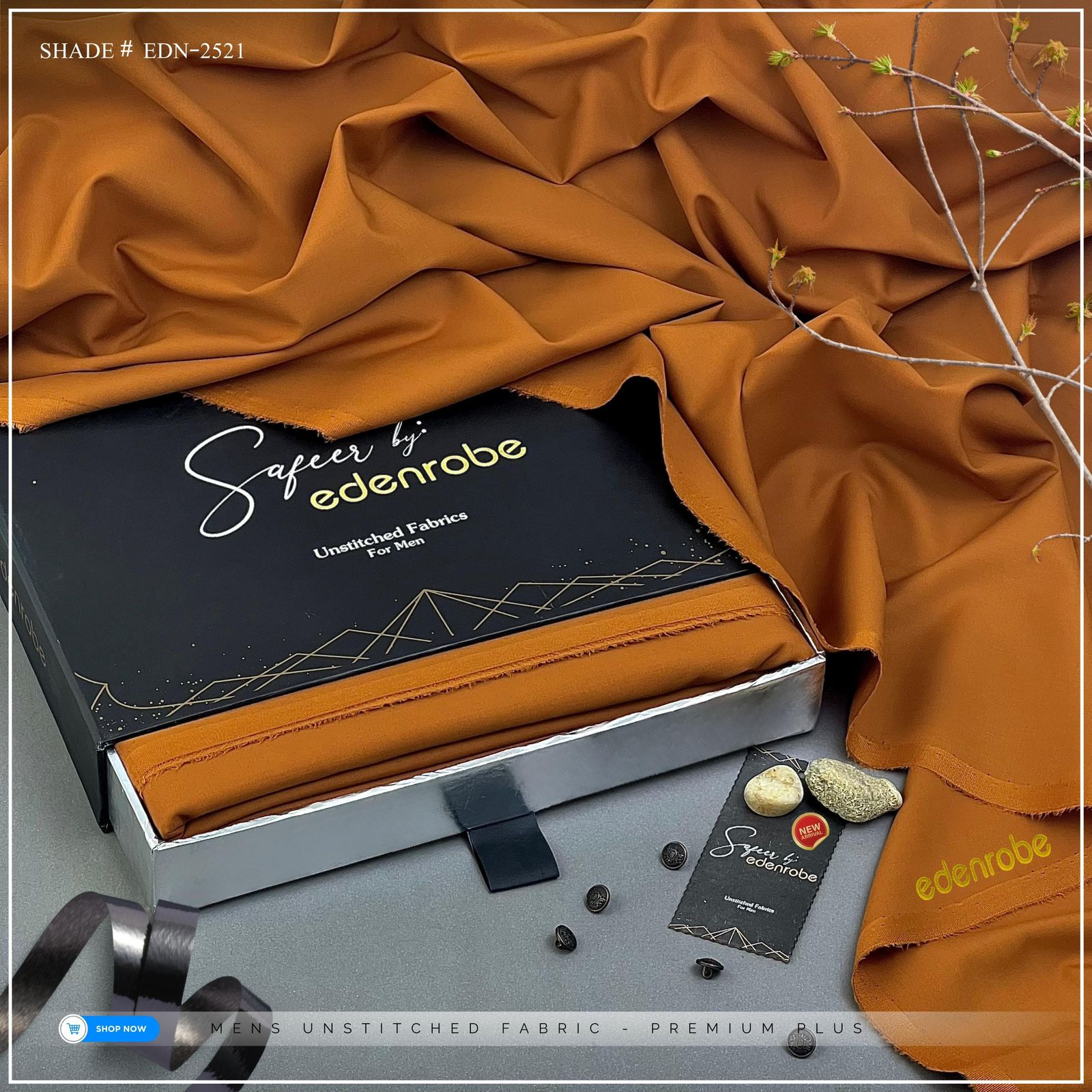 EDENROBE MEN Unstitched Wash & Wear Shade- 21 ( Apricot - Trending Color )