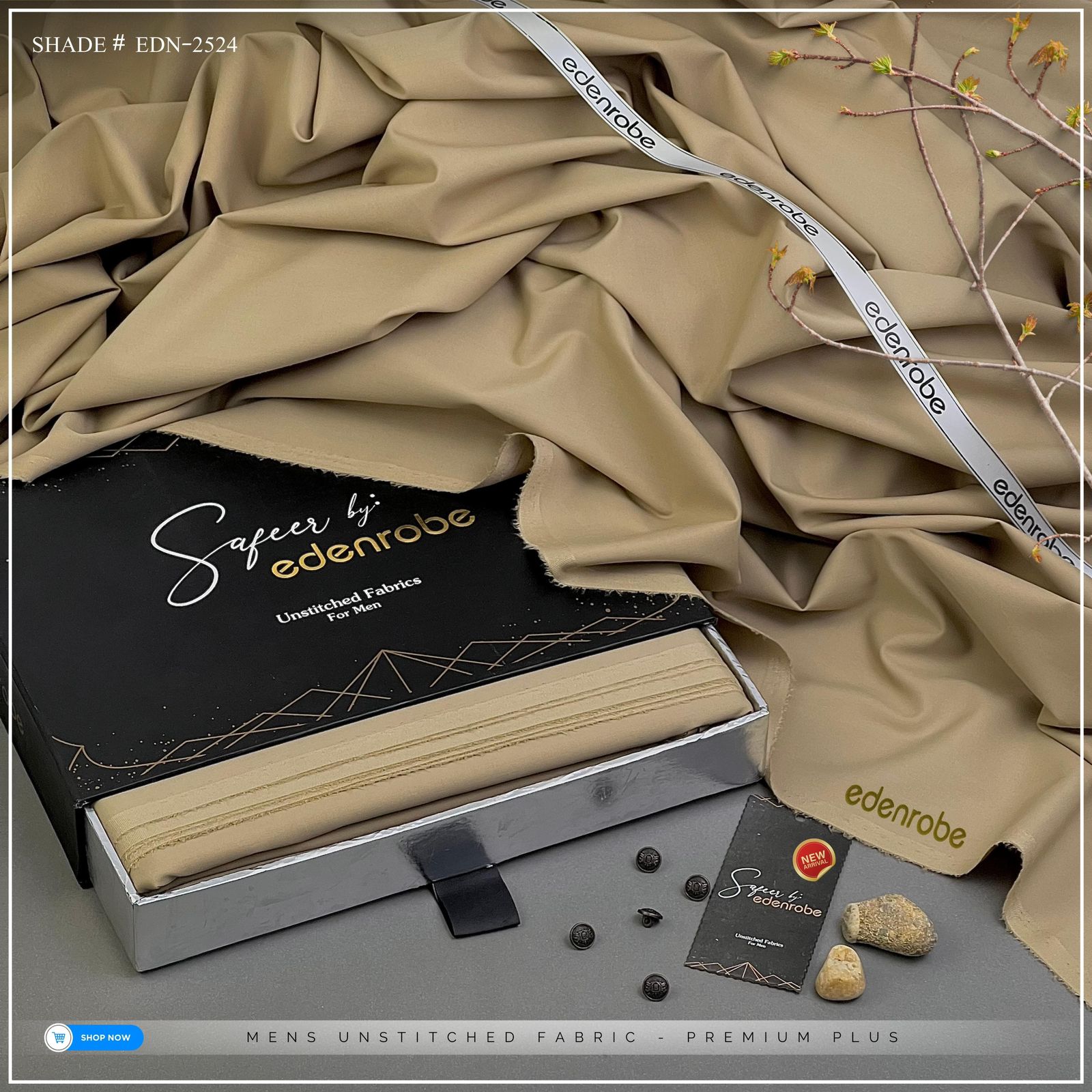 EDENROBE MEN Unstitched Wash & Wear Shade- 24 ( Tortilla )