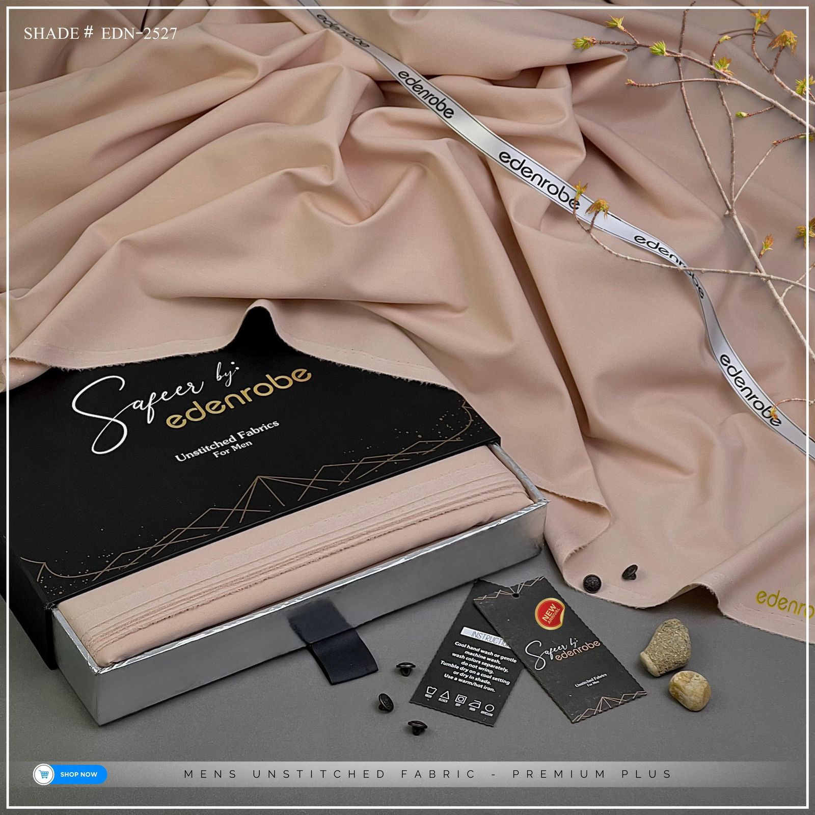 EDENROBE MEN Unstitched Wash & Wear Shade- 27 ( Trom Bone )