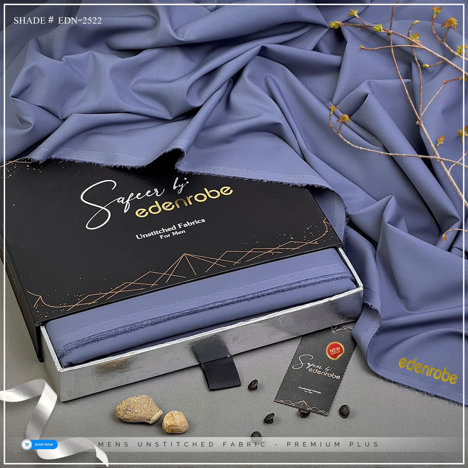 EDENROBE MEN Unstitched Wash & Wear Shade- 22 ( Silver Grey )