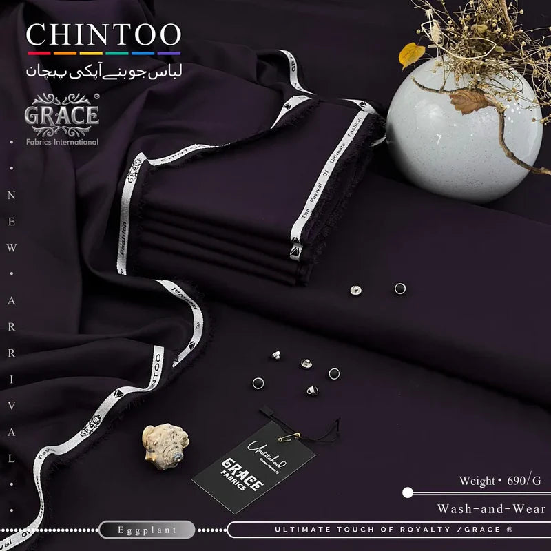 CHINTOO / GRACE© — Premium Tropical Wash’n Wear Fabric | Eggplant