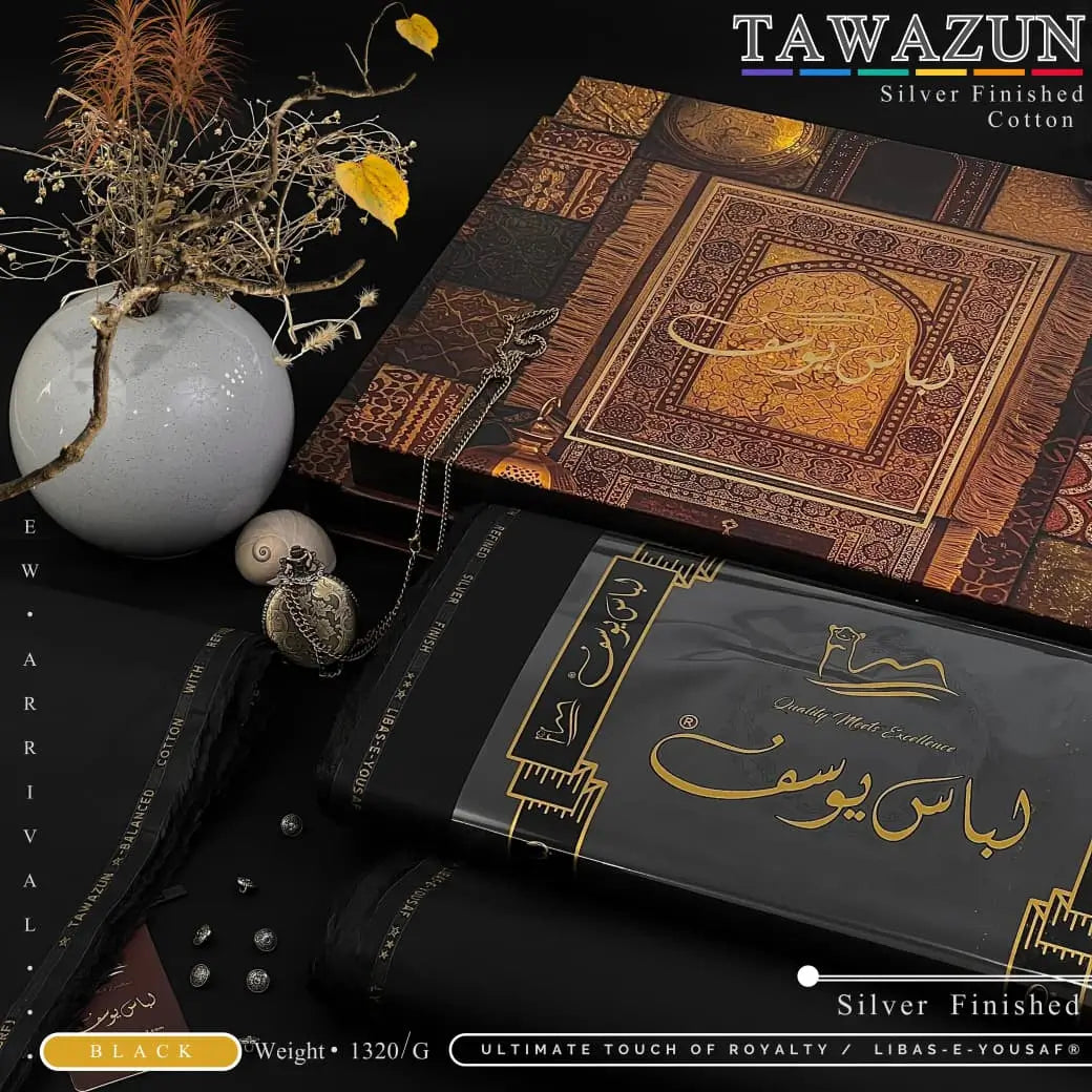 TAWAZUN | By Libas-e-Yousaf® | Silver Refined Finish Premium Cotton | BLACK