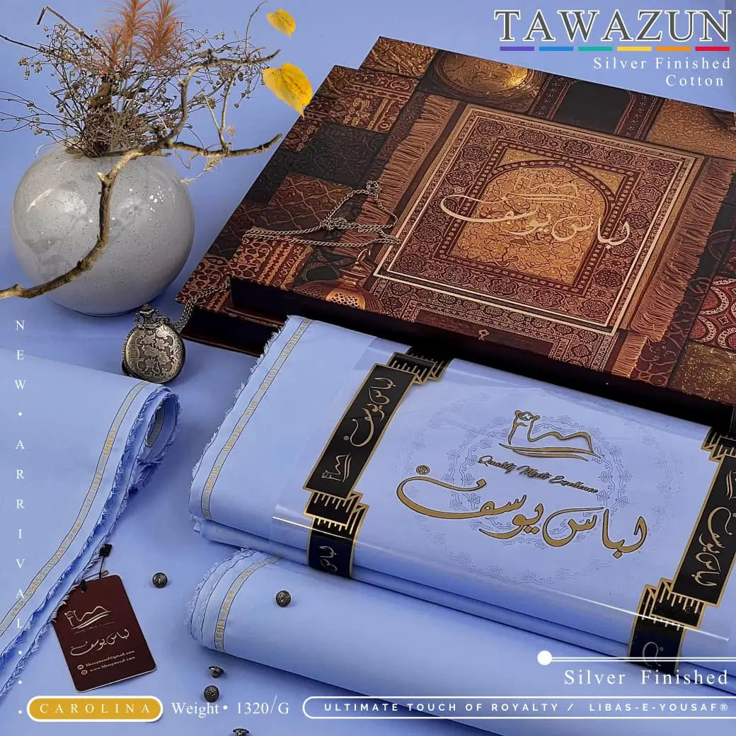 TAWAZUN | By Libas-e-Yousaf® | Silver Refined Finish Premium Cotton | CAROLINA