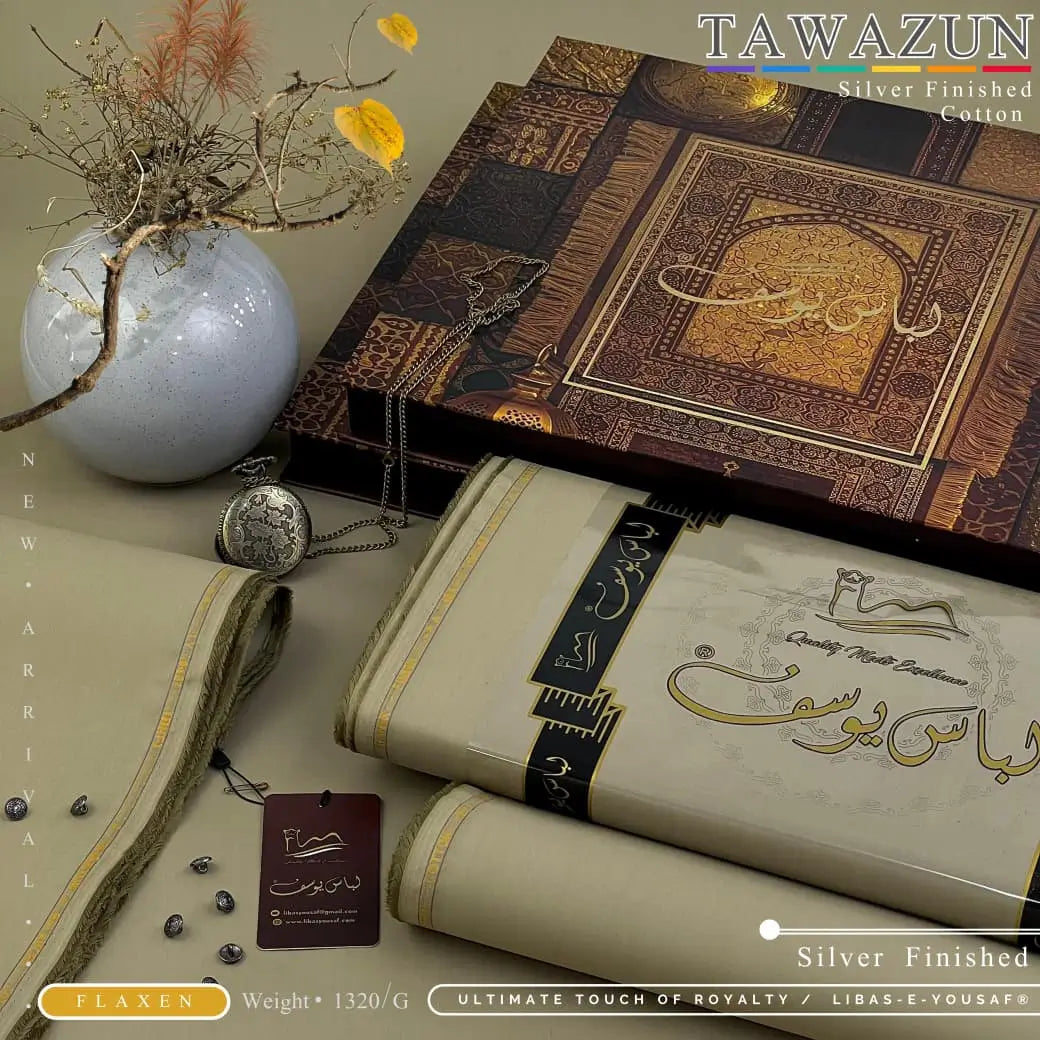 TAWAZUN | By Libas-e-Yousaf® | Silver Refined Finish Premium Cotton | FLAXEN
