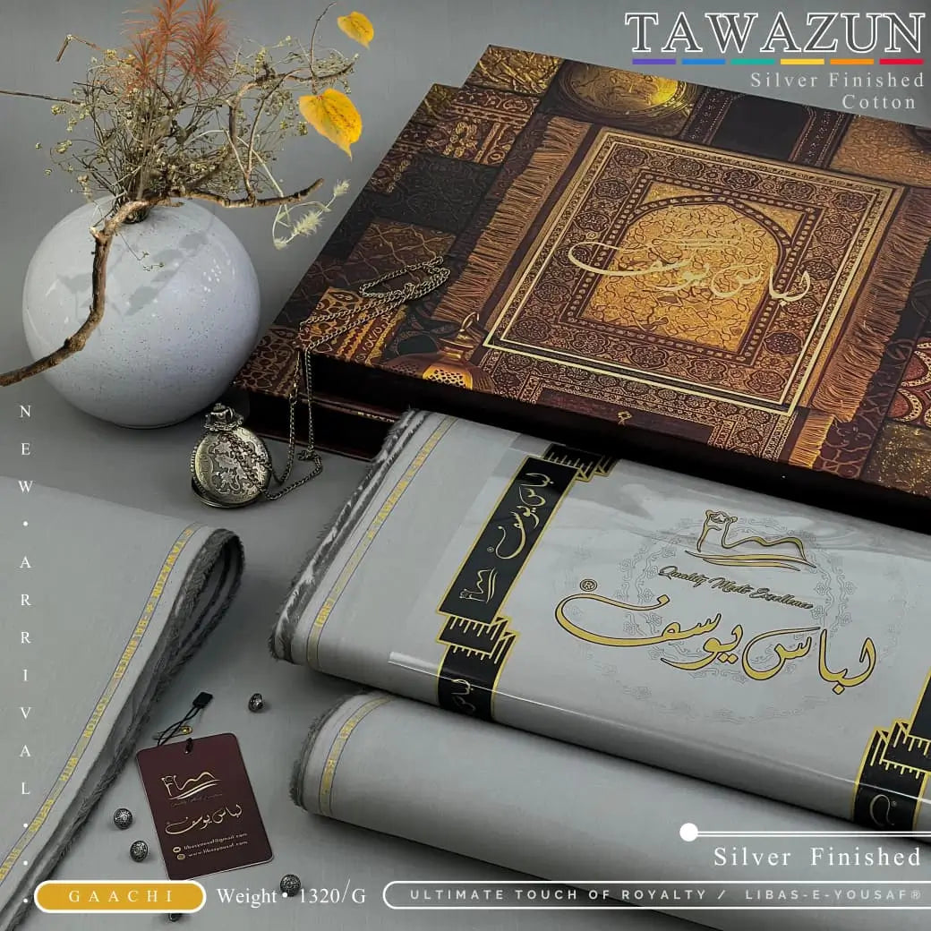 TAWAZUN | By Libas-e-Yousaf® | Silver Refined Finish Premium Cotton | GAACHI