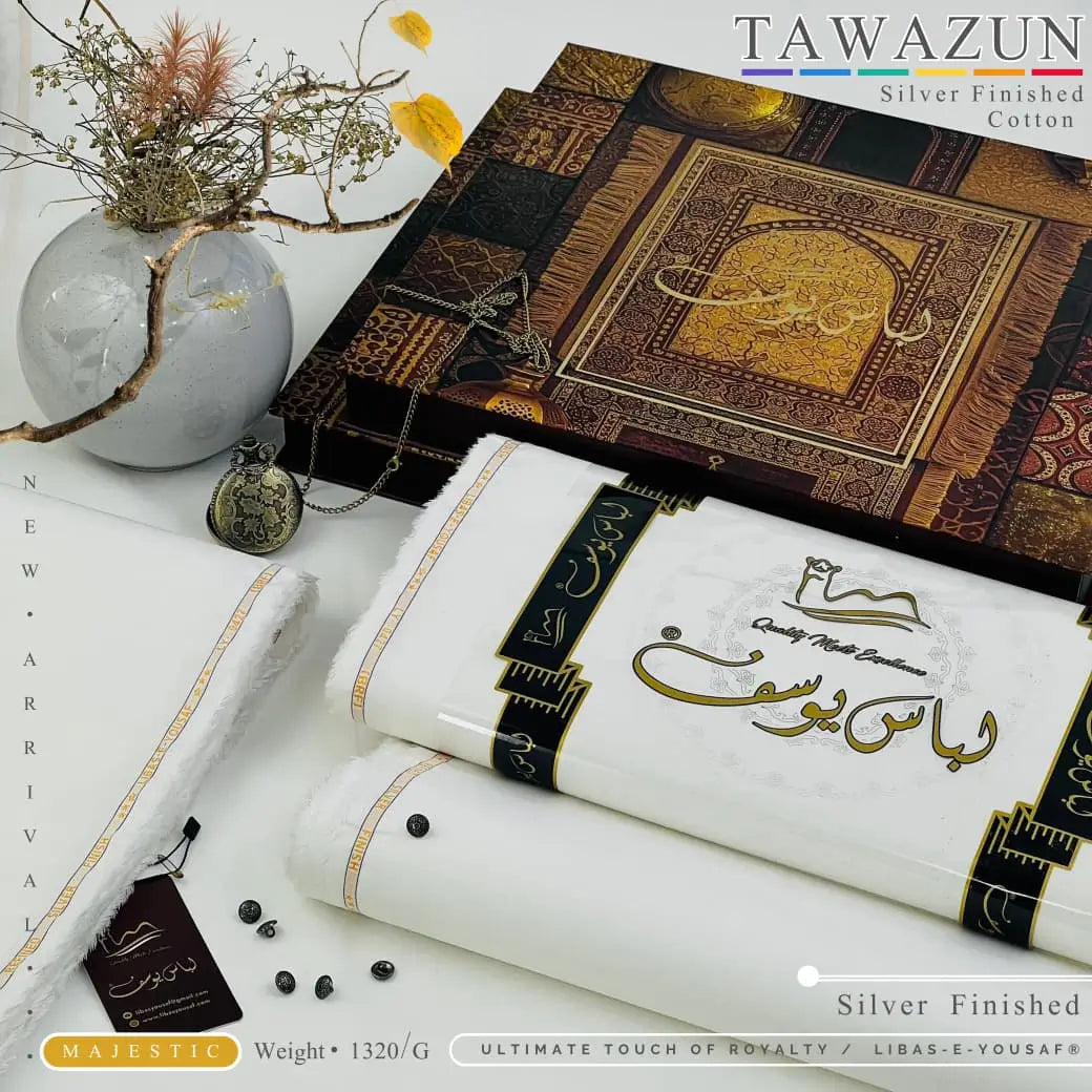 TAWAZUN | By Libas-e-Yousaf® | Silver Refined Finish Premium Cotton | MAJESTIC