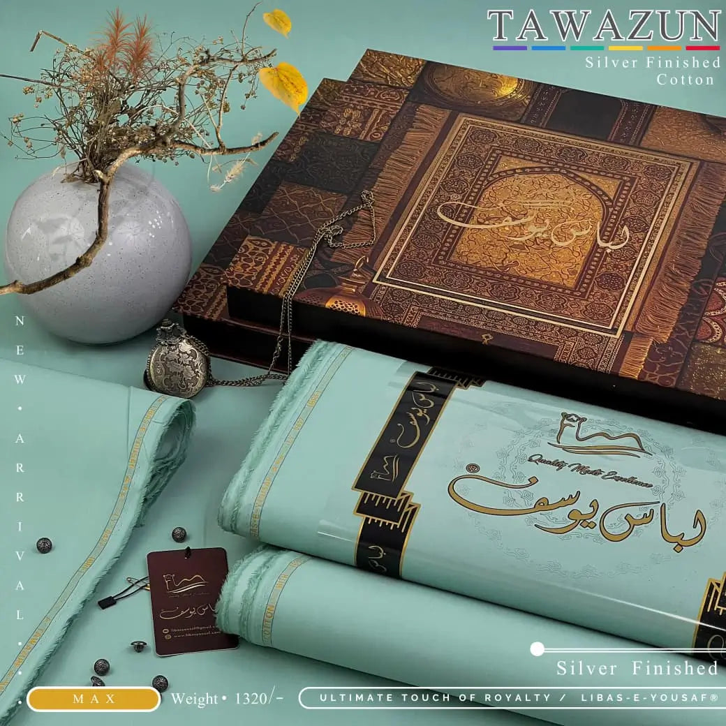 TAWAZUN | By Libas-e-Yousaf® | Silver Refined Finish Premium Cotton | MAX
