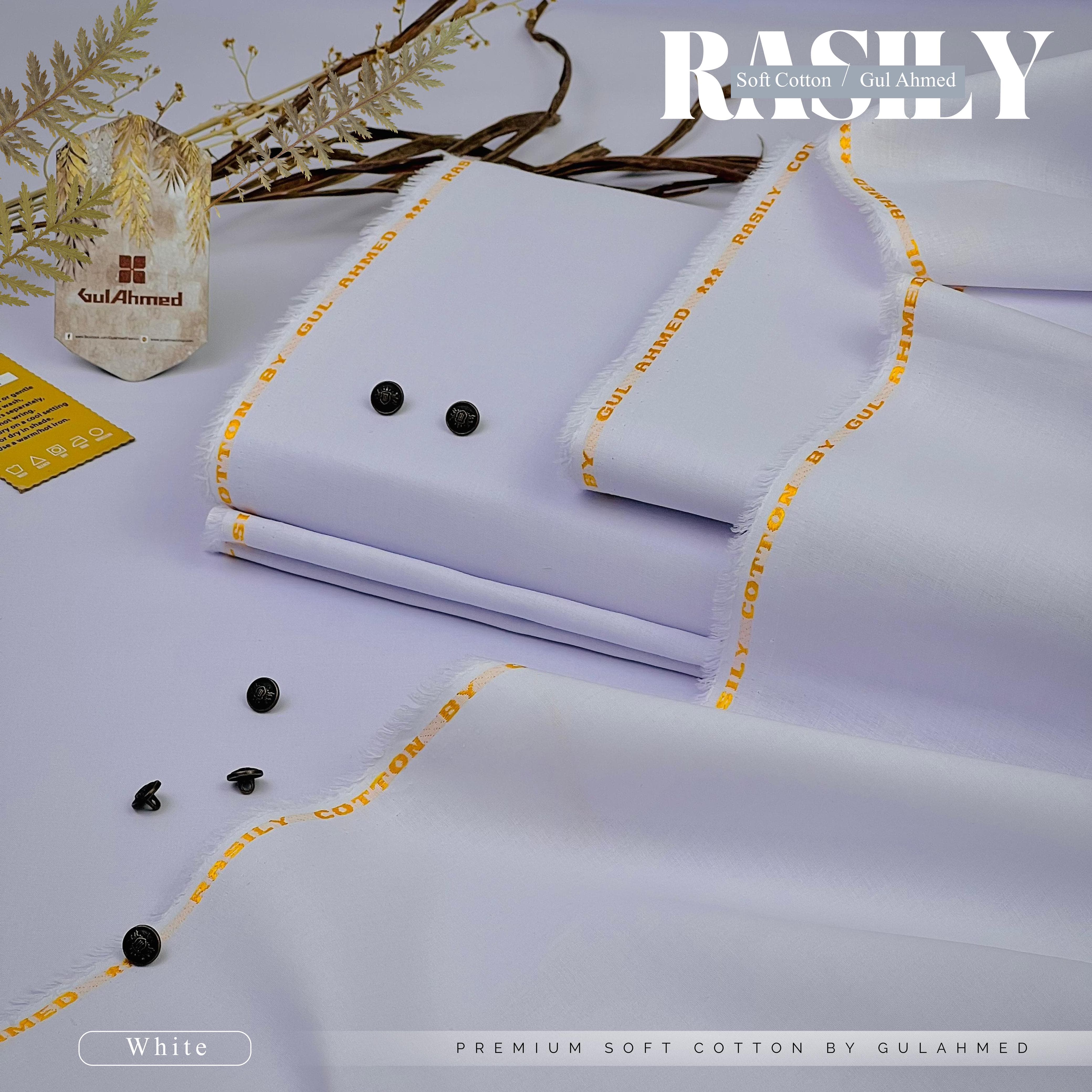 RASILY GUL AHMAD Soft CottonUnstitched(White 🤍)