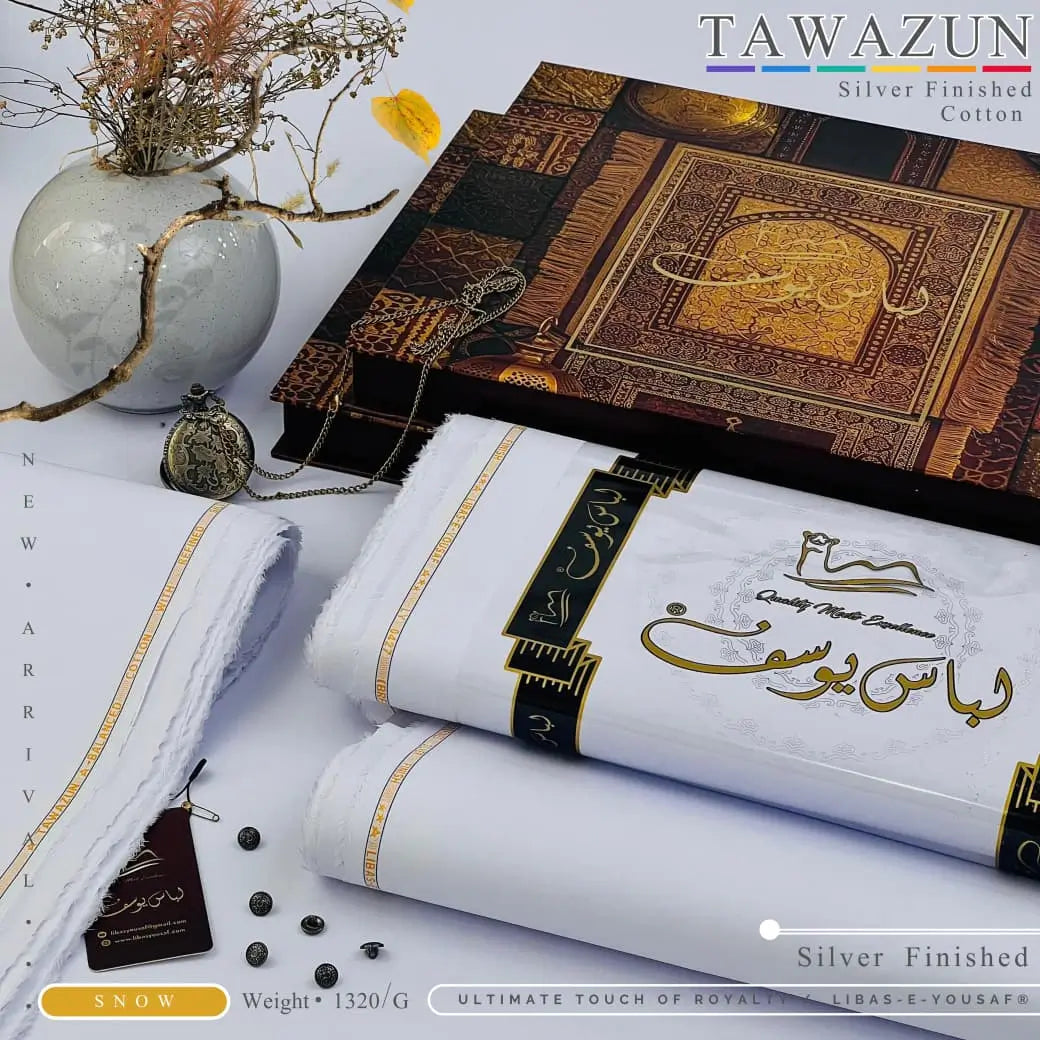TAWAZUN | By Libas-e-Yousaf® | Silver Refined Finish Premium Cotton | SNOW
