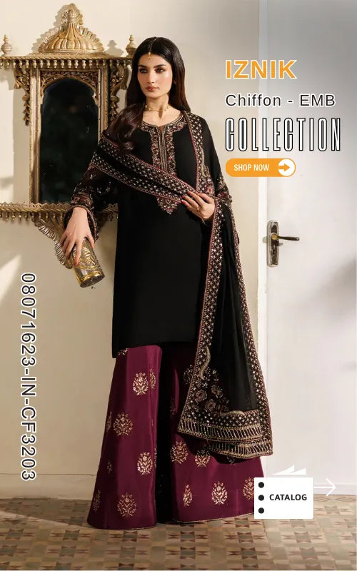 IZNIK ⏐ 08071623-IN-CF3203 ⏐ CHIFFON ⏐ EMBROIDERED