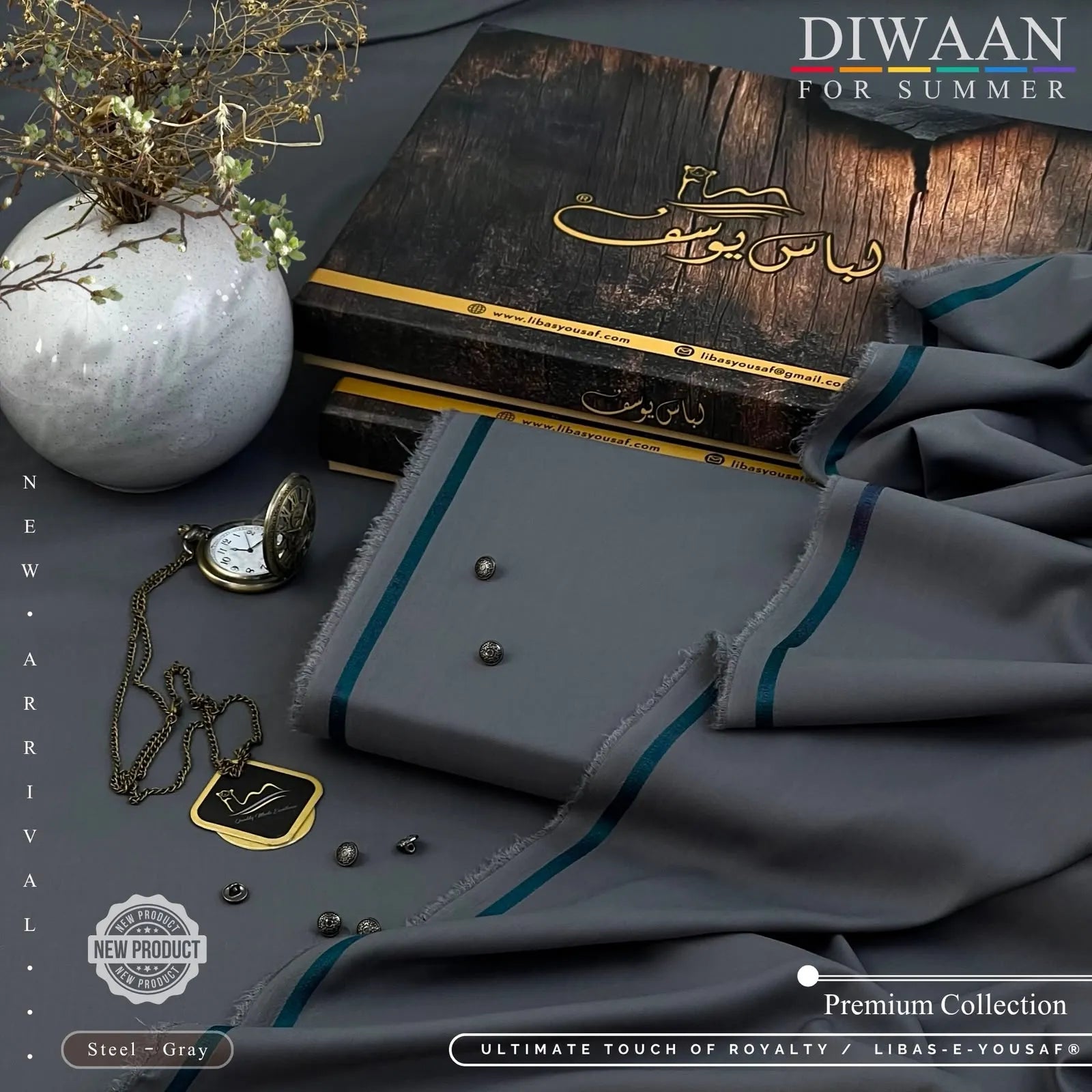 DIWAAN | Crafted by Libas e Yousaf | Wash & Wear | Summer | Steel - Gray
