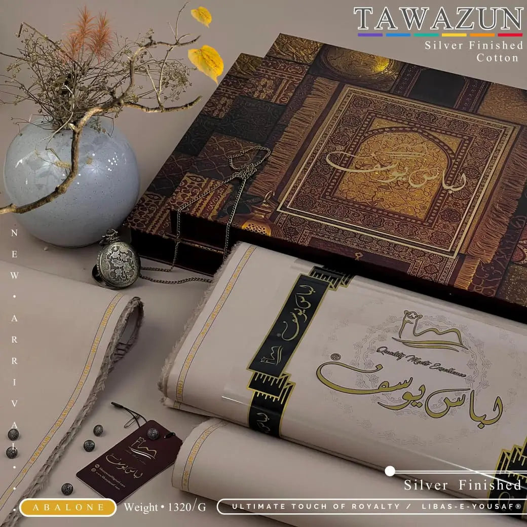 TAWAZUN | By Libas-e-Yousaf® | Silver Refined Finish Premium Cotton | ABALONE